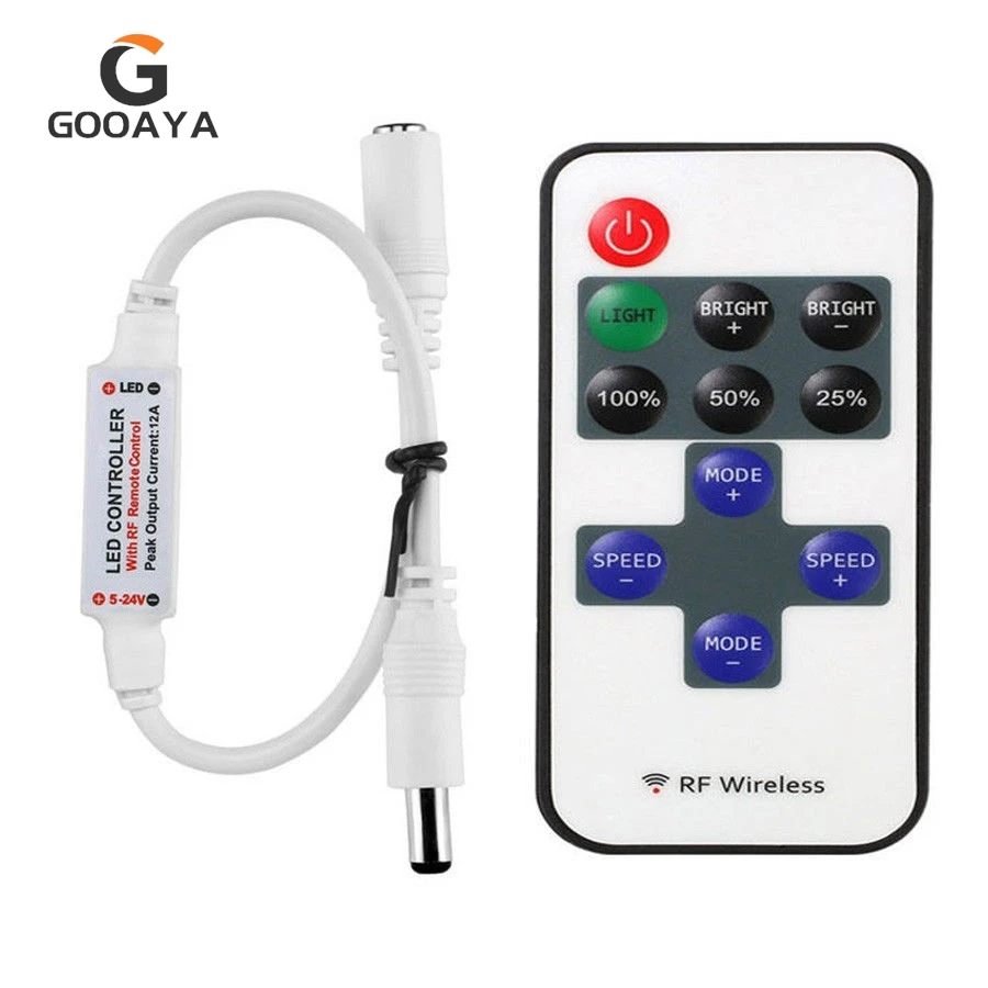 11Key 5V-24V LED Strip RF Mini Dimmer Bezprzewodowy pilot zdalnego sterowania do 2-pinowych 5050/2835 jednokolorowych taśm LED