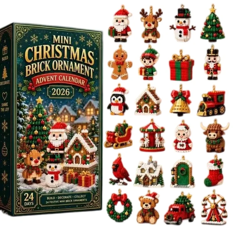 24-Day Mini Christmas Brick Ornament Advent Calendar,Unique Designs, Buildable Bricks, Hanging Loops Included, Holiday Countdown