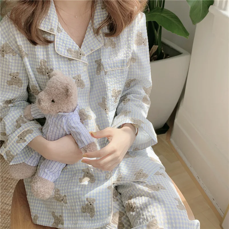 Korean Style Pajamas Ladies Spring and Autumn Long Sleeve 2024 New Sweet Students Can Wear a Girly Loungewear Set Outside