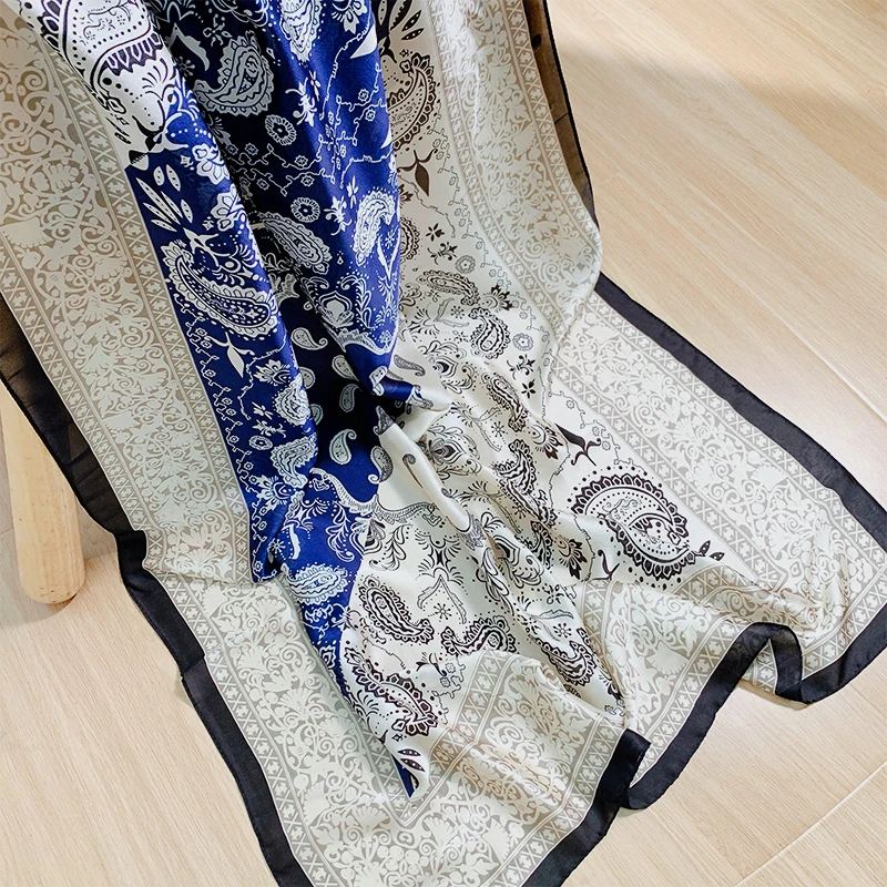 Marca designer lenço de seda feminino xales longos envolve outono bandana cachecóis pashmina feminino luxo praia hijab foulard 90*180cm