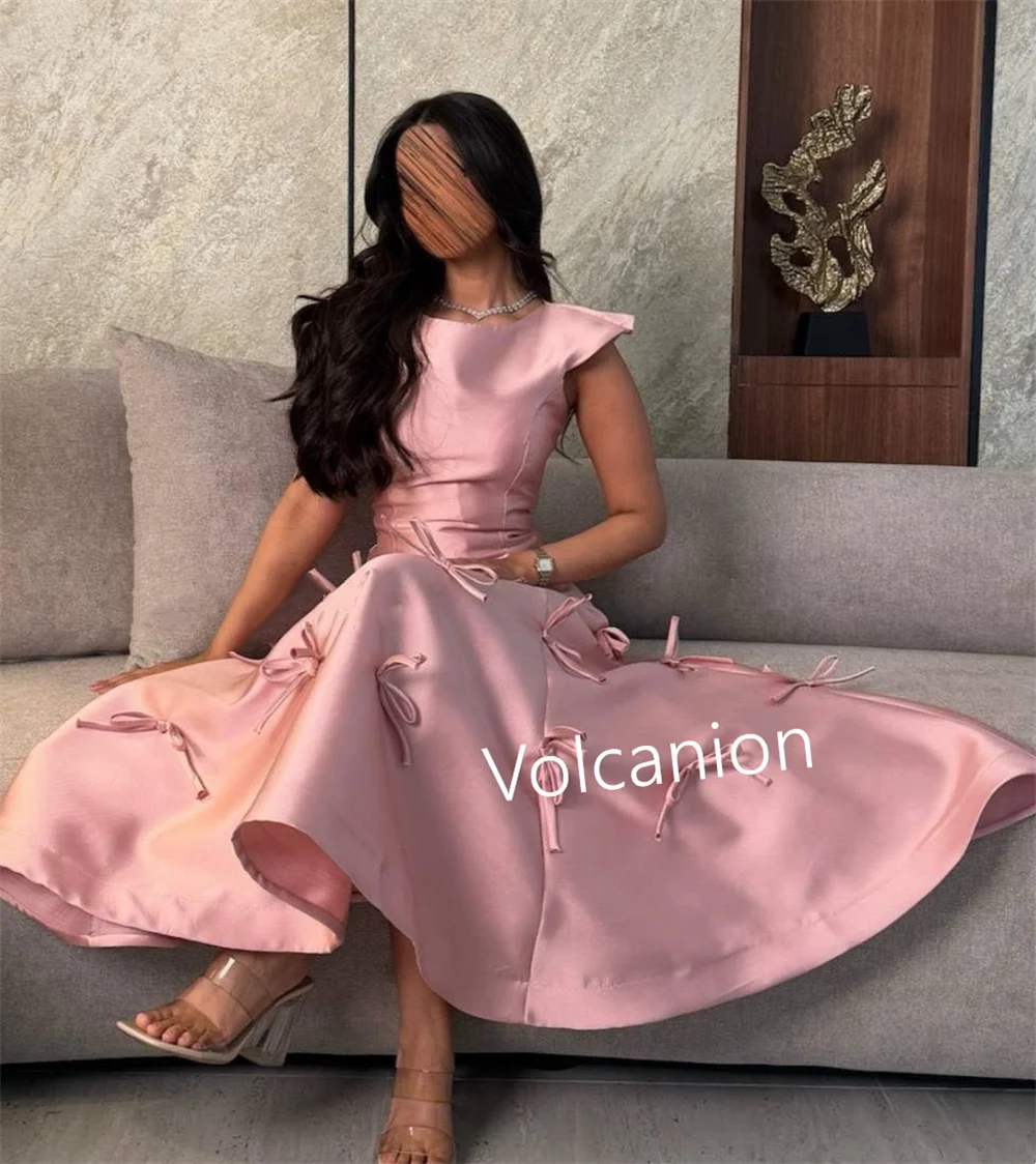 カスタマイズされたシャルムーズリボン A ライン O ネックミディドレスオーダーメイドの機会プロムパーティーエレガントシンプルモダンなスタイル