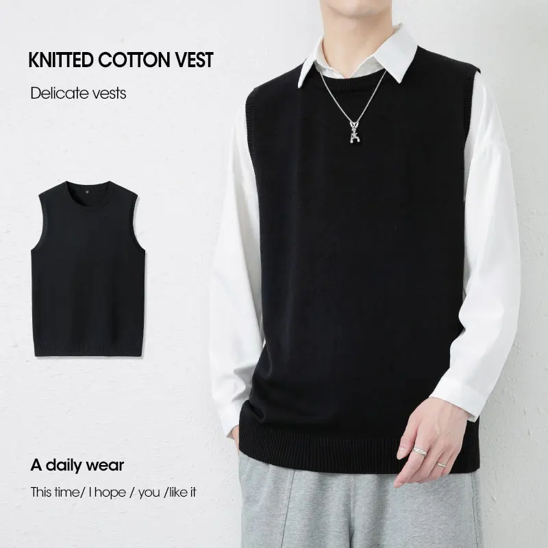 

Мужской облегающий вязаный жилет Slim Fit без рукавов, весна-осень, новый, повседневный, с круглым вырезом, базовый слой