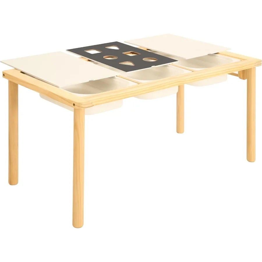 

Сенсорный стол для малышей с 3 ящиками для хранения Деревянный стол для занятий с двусторонними досками Игры в песок и воде в помещении и на открытом воздухе