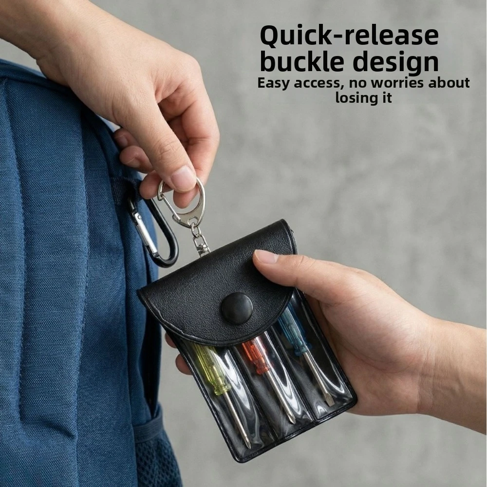 3/4 Piece Set Mini Screwdriver Set Leather Bag Precision Keychain Tool Kit Irregular Shaped Bits Hanging Buckle