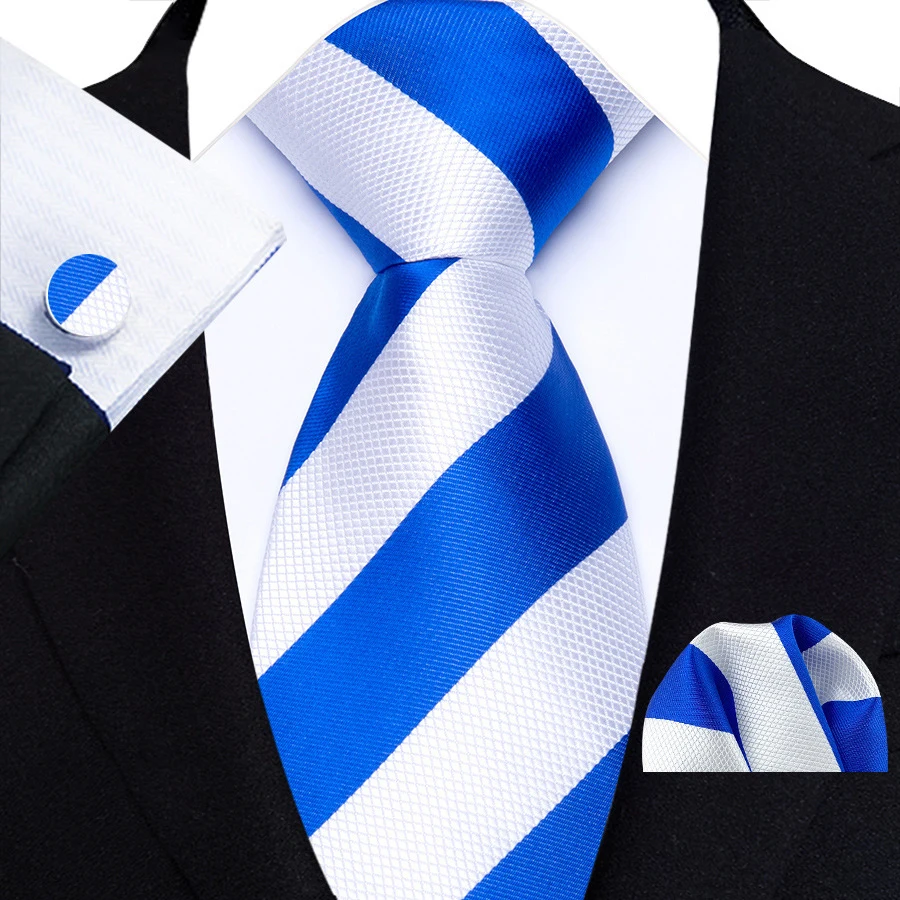 3Pcs Men's Stripes Polka Dot Polyester Ties Pocket Square Cufflinks Set Wedding Prom Accessories 8cm Necktie Cravat Gift for Men