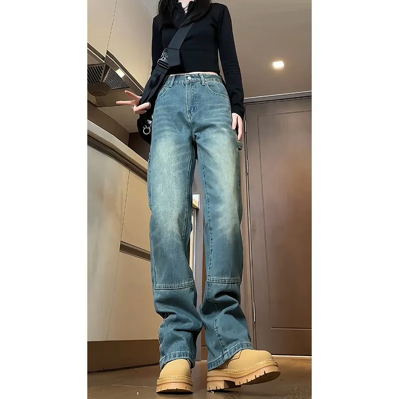 

2025 Autumn New Quality Retro High Street Plus Size Y2K Jeans, Patchwork Design Slim Fit Unisex Cargo Pants, Sizes M-5XL