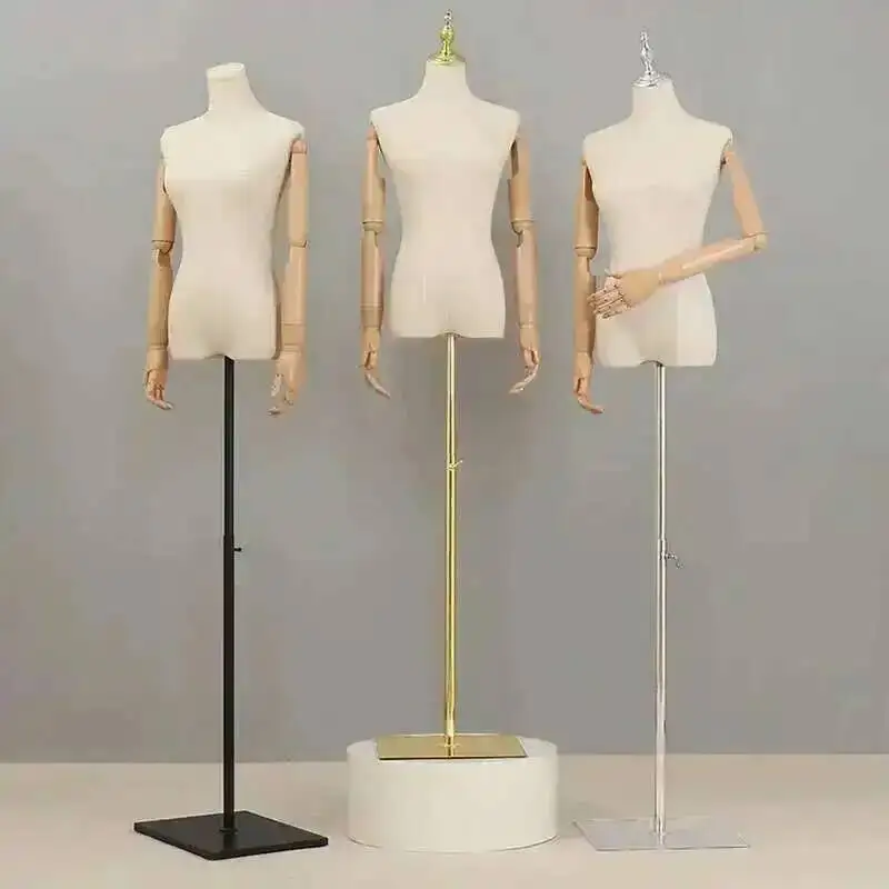 

Регулируемая металлическая подставка для рук, тканевый чехол, женская одежда, голова, половина манекена, дисплей, деревянная основа, магазин свадебной одежды, манекен