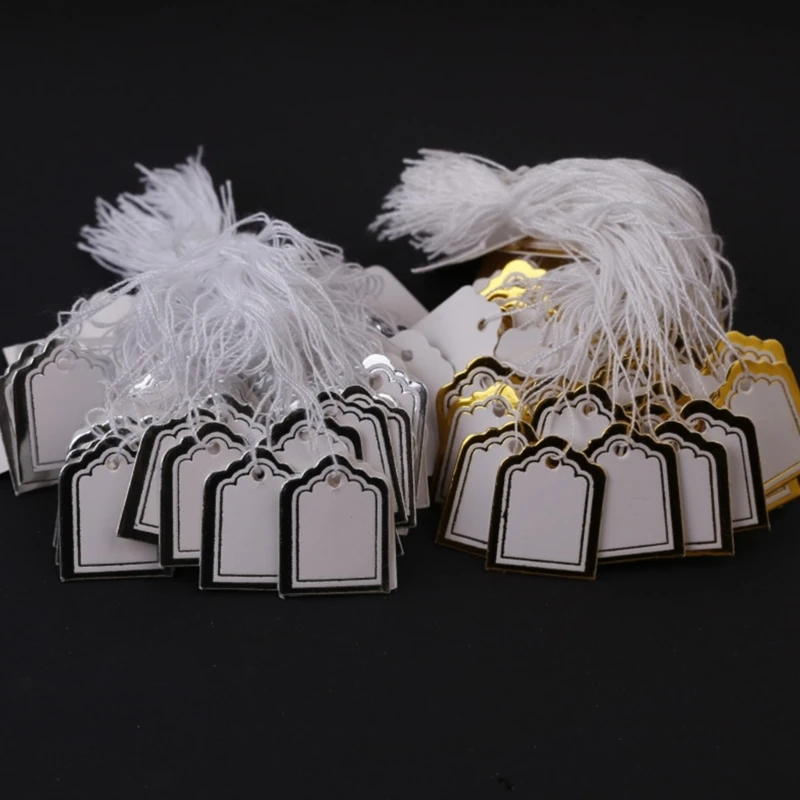 

3XUA 500Pcs Gold Foiled Trapezoid Hanging Labels Pre Cut Holes Bulk Quantity Retail Store Price Markers