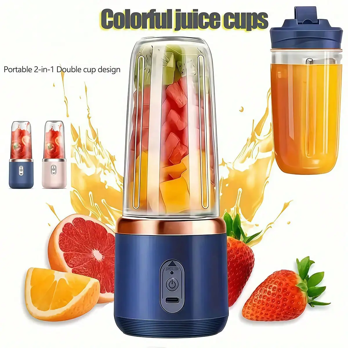 Exprimidor USB portátil de doble taza con carga inalámbrica | Mini batidora eléctrica para batidos y batidos