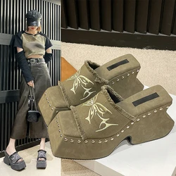 Slippers Women's Shoes Sandals Summer 2024 Slides Platforms Wedges Rivet Punk Super High Heels Stripper Party Fashion on Offer