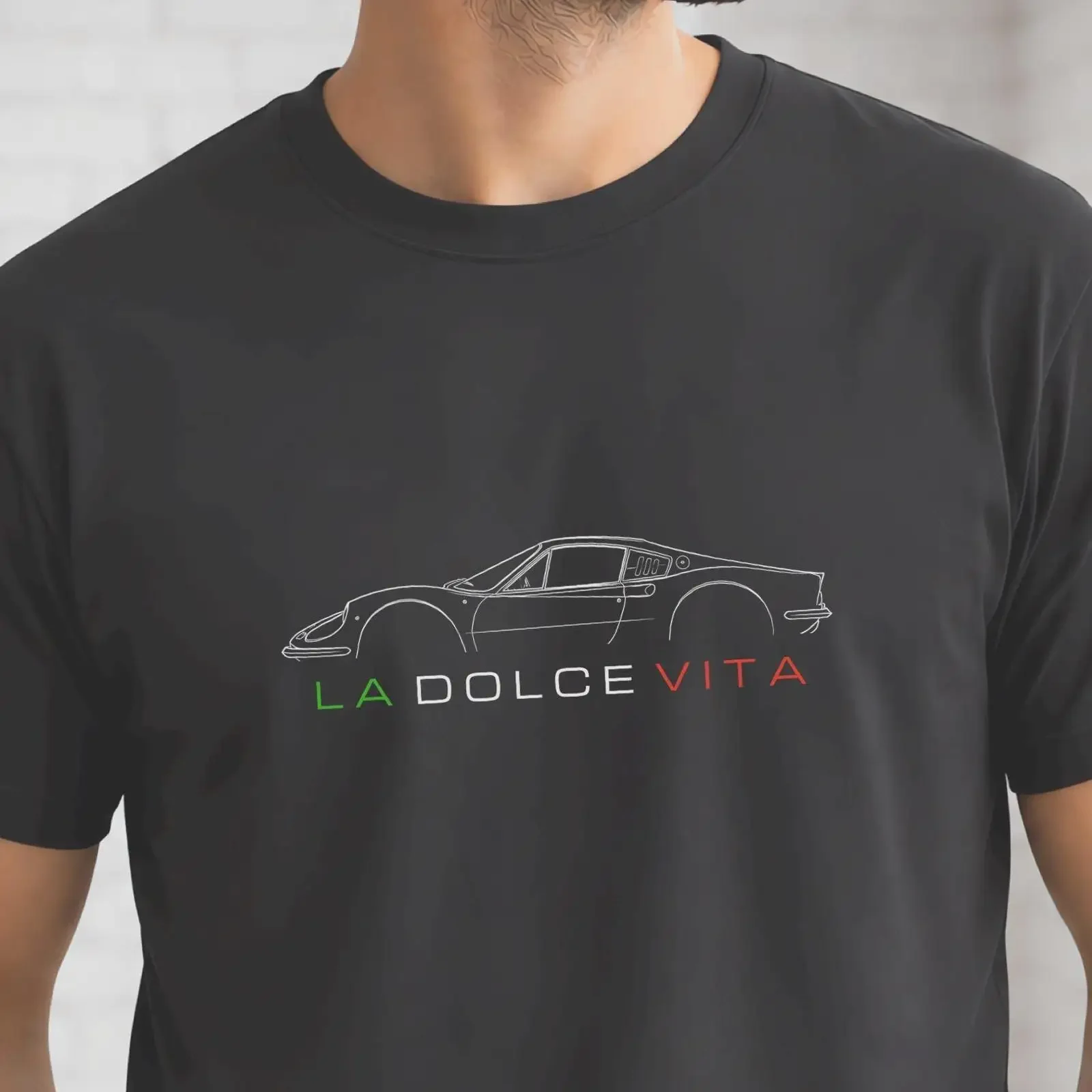 Italian Sports Car T Shirt La Dolce Vita Classic Lover  vintage Washed Top For Everyday Wear Casual Unisex Stretched Soft