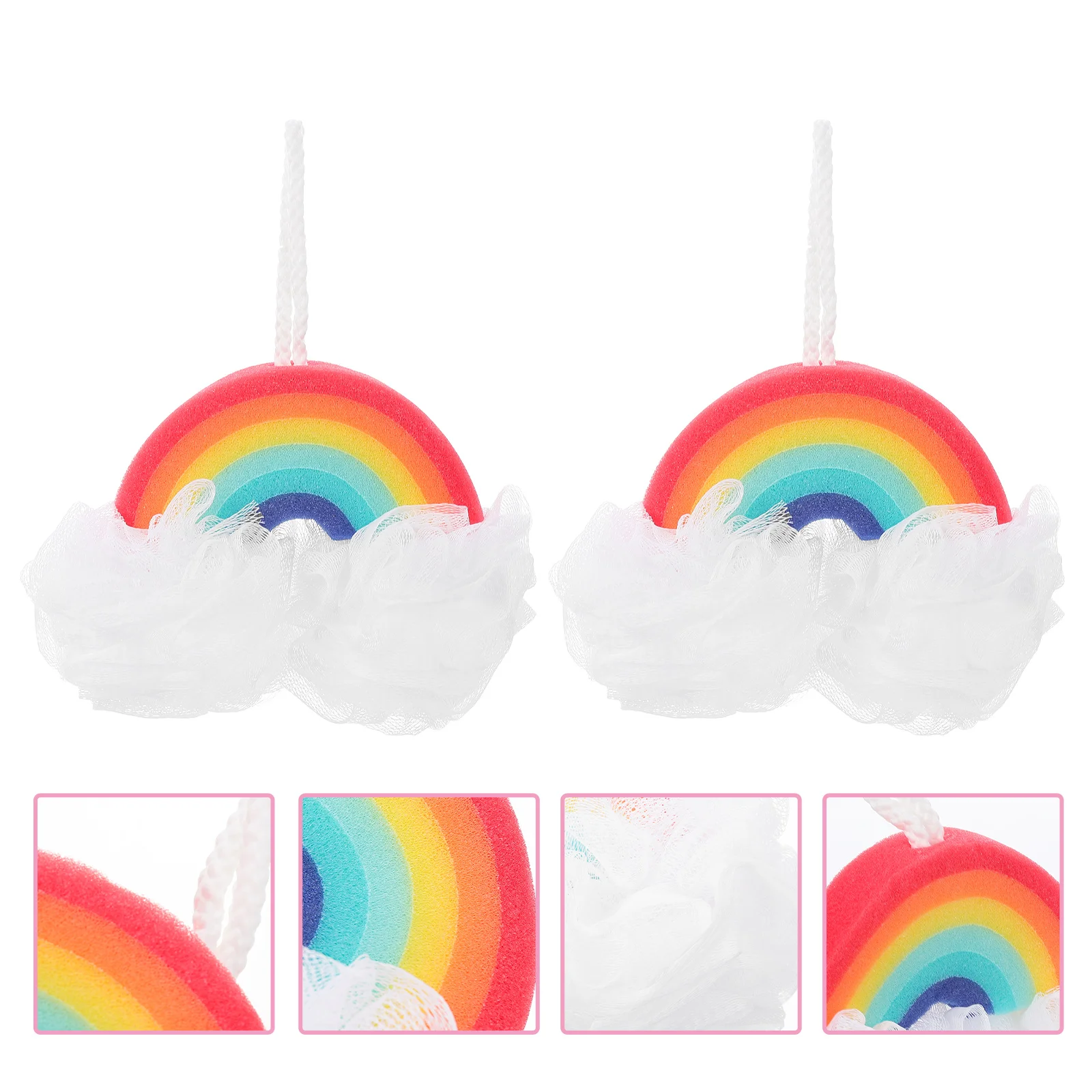 2 Pcs Rainbow Bath Ball Bathtub for Baby Mesh Poufs Take Shower Scrubber Sponge Pe