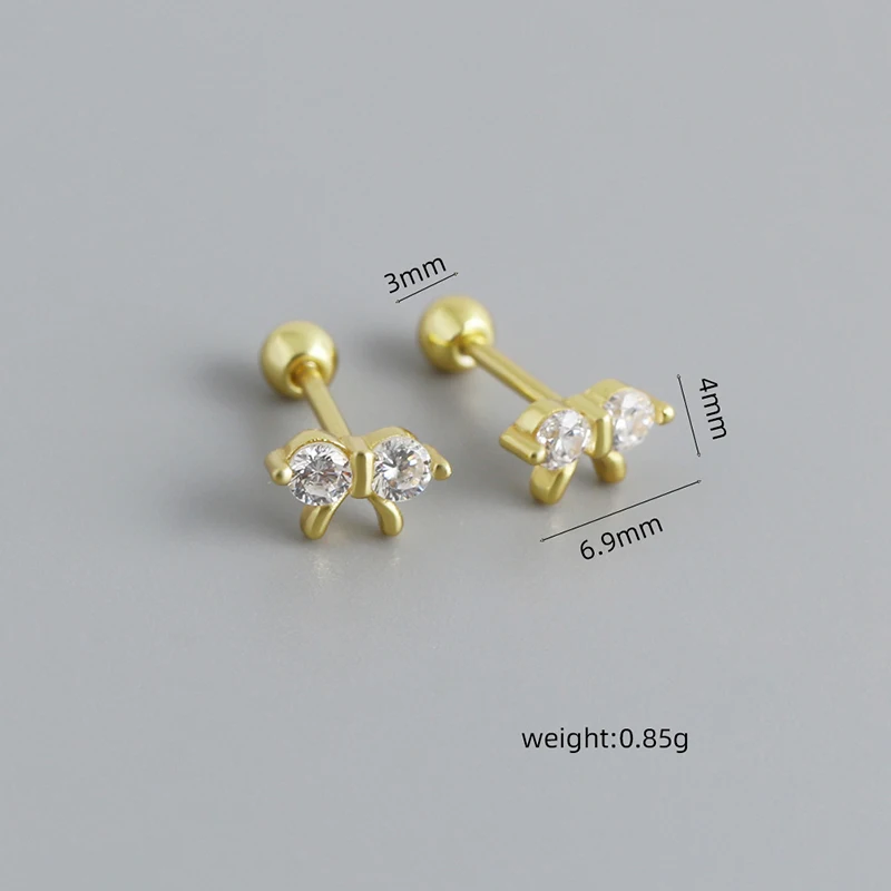 WANTME 925 Sterling Silver Fashion Cute Ribbon Bow Screw Bead Stud Earrings for Women Chic Ear Bone Piercing Jewelry Accessories