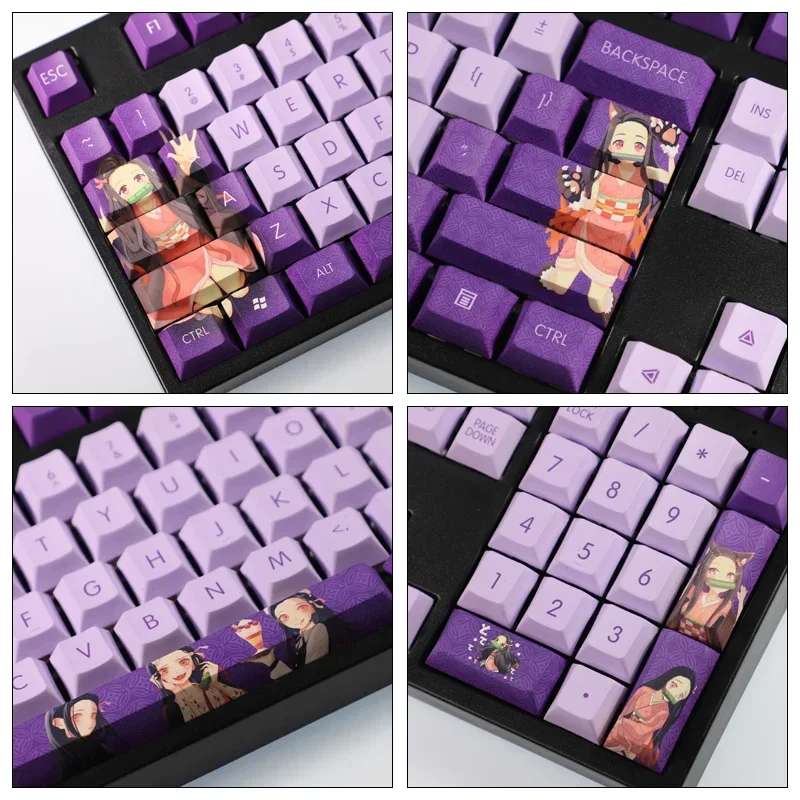 Custom Kamado Nezuko Keycap Set Demon Slayer Keyboard Cap Two-dimensional Animation Japanese Anime Mute PBT Gaming Key Cap Gift