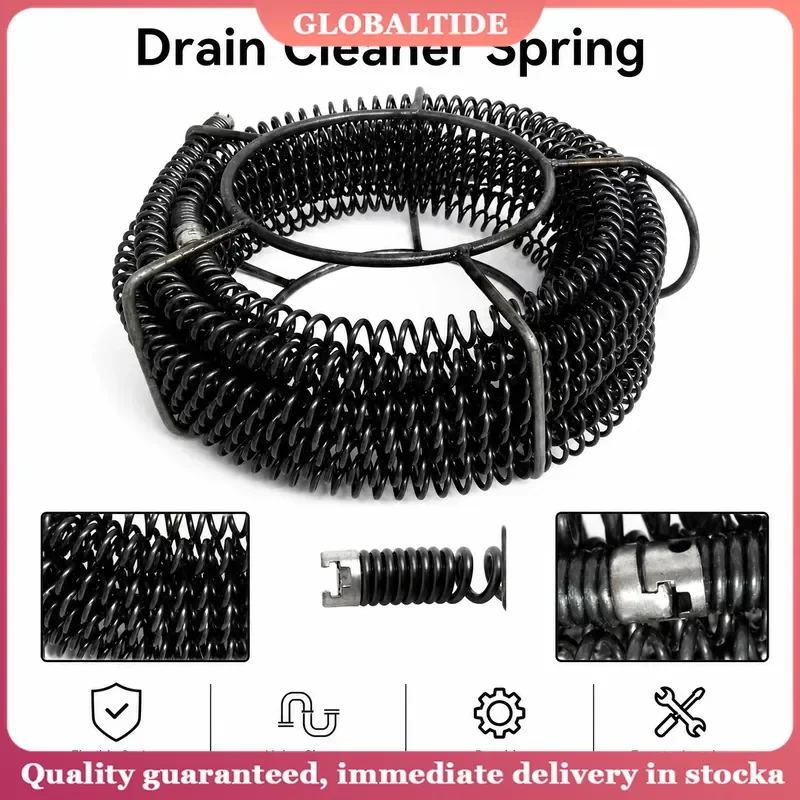 9m 16mm Sewer Drain Cleaning Snake Electric Dredging Tool Extension Spring Pipe Cleaner With Connector For Clog Removal