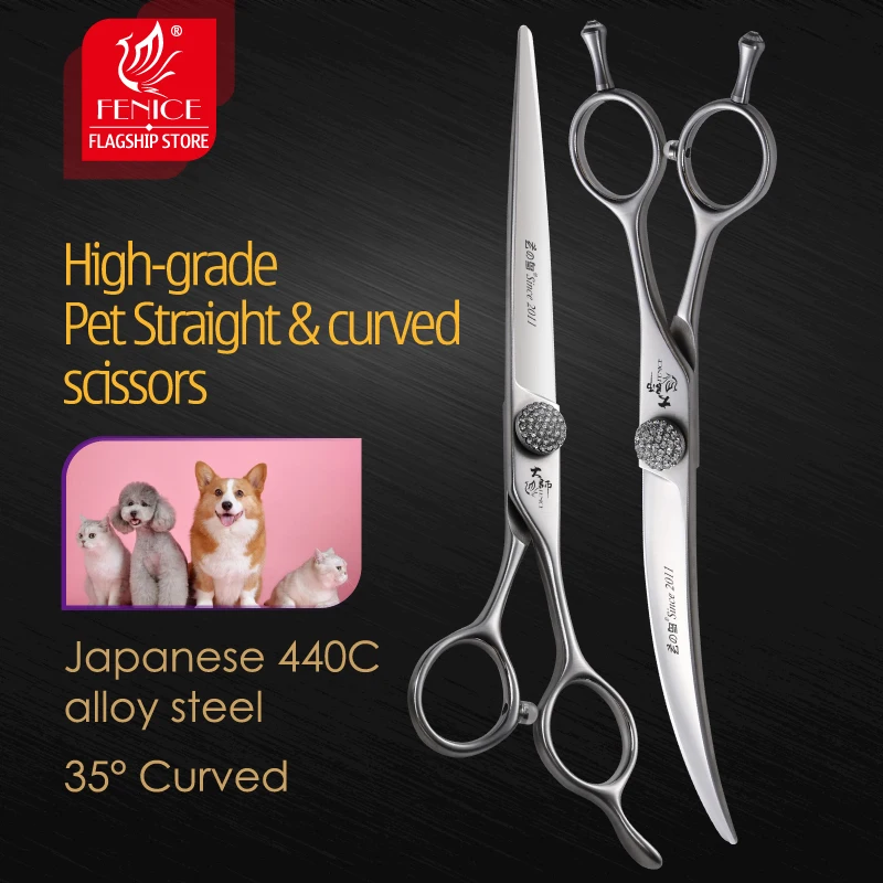 

Fenice High-end 7.0/7.5/8.0/8.5 inch JP440C Diamond Screw Pet Grooming Straight Scissors/Curved Shears for Dog beauty