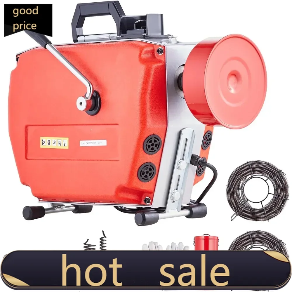 

Электрическая машина для прочистки канализации 420 Вт, 120-футовый шнек с 6 резцами и управлением по часовой/против часовой стрелке для труб диаметром 1,9-6 дюймов