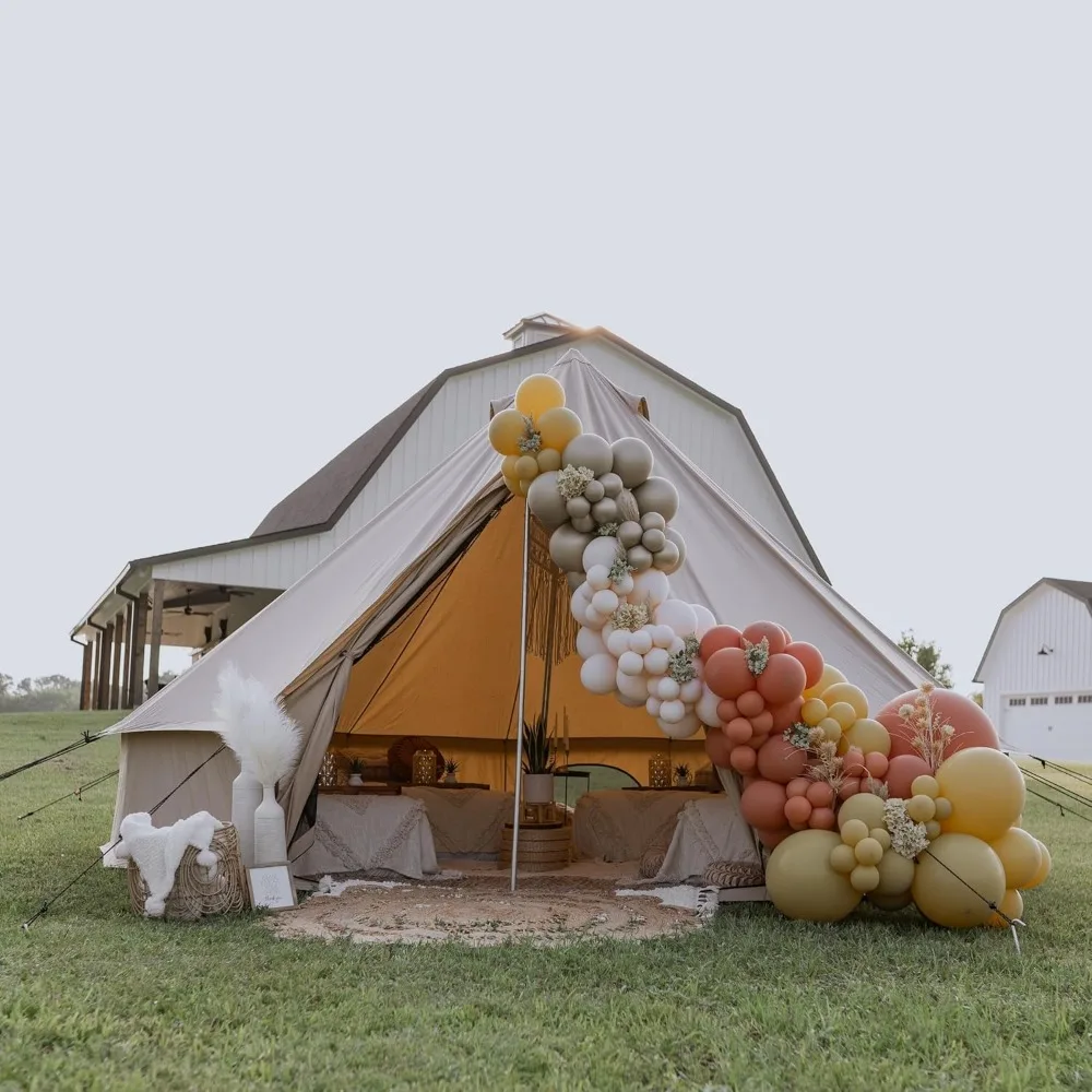 خيمة جرس قماشية فاخرة مقاومة للماء للفصول الأربعة للتخييم والتخييم مع موقد، مناسبة لجميع الأحوال الجوية والمغامرات الخارجية