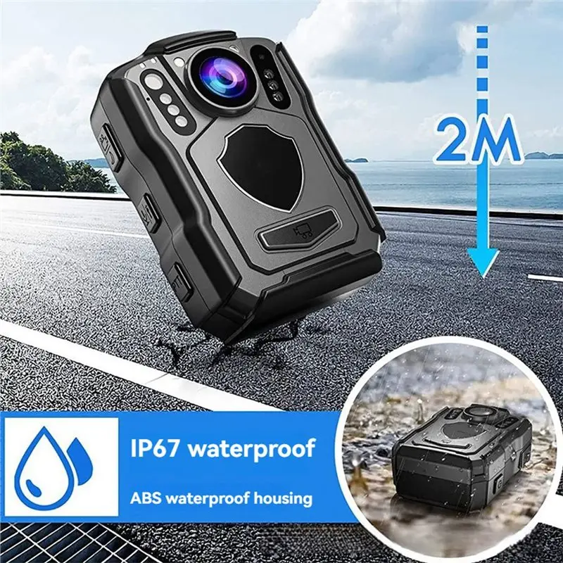 A98M IP67 Waterproof 48MP 2K Body Camera Recorder 64GB Dashcam Night Vision IR 2.0 Inch TFT LCD Screen Flashing Lights