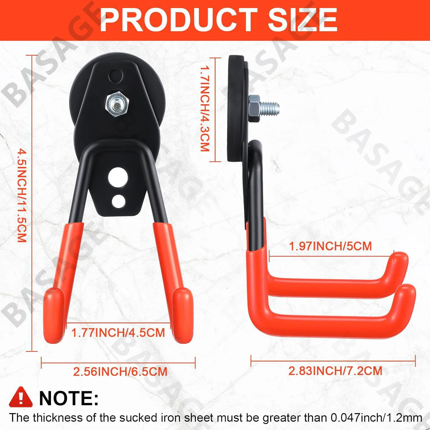 Strong Magnet Garage Hook, Nail Free Installation, High Load-Bearing, Anti Slip, Waterproof, Suitable for Gardening Tools, 43mm