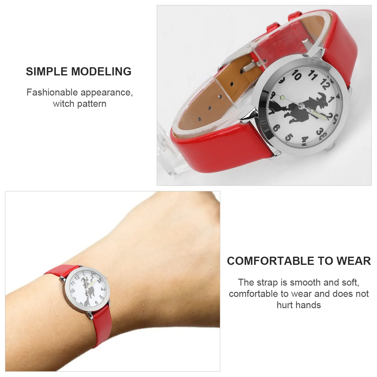 ساعة In The Dark Halloween Witch Pattern Watch Halloween Witch Pattern خفيفة الوزن كوارتز هدية