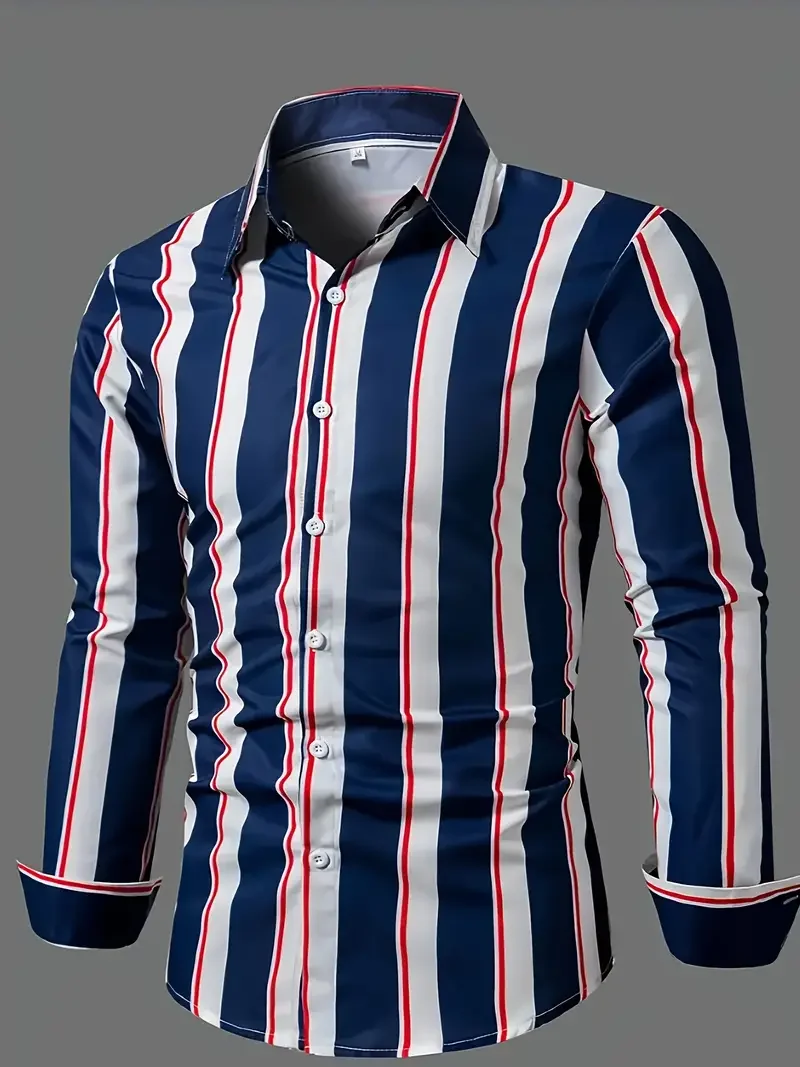 Camisa de manga larga a rayas para hombre, diseño clásico, abotonado para ocasiones de negocios, tops de primavera y otoño