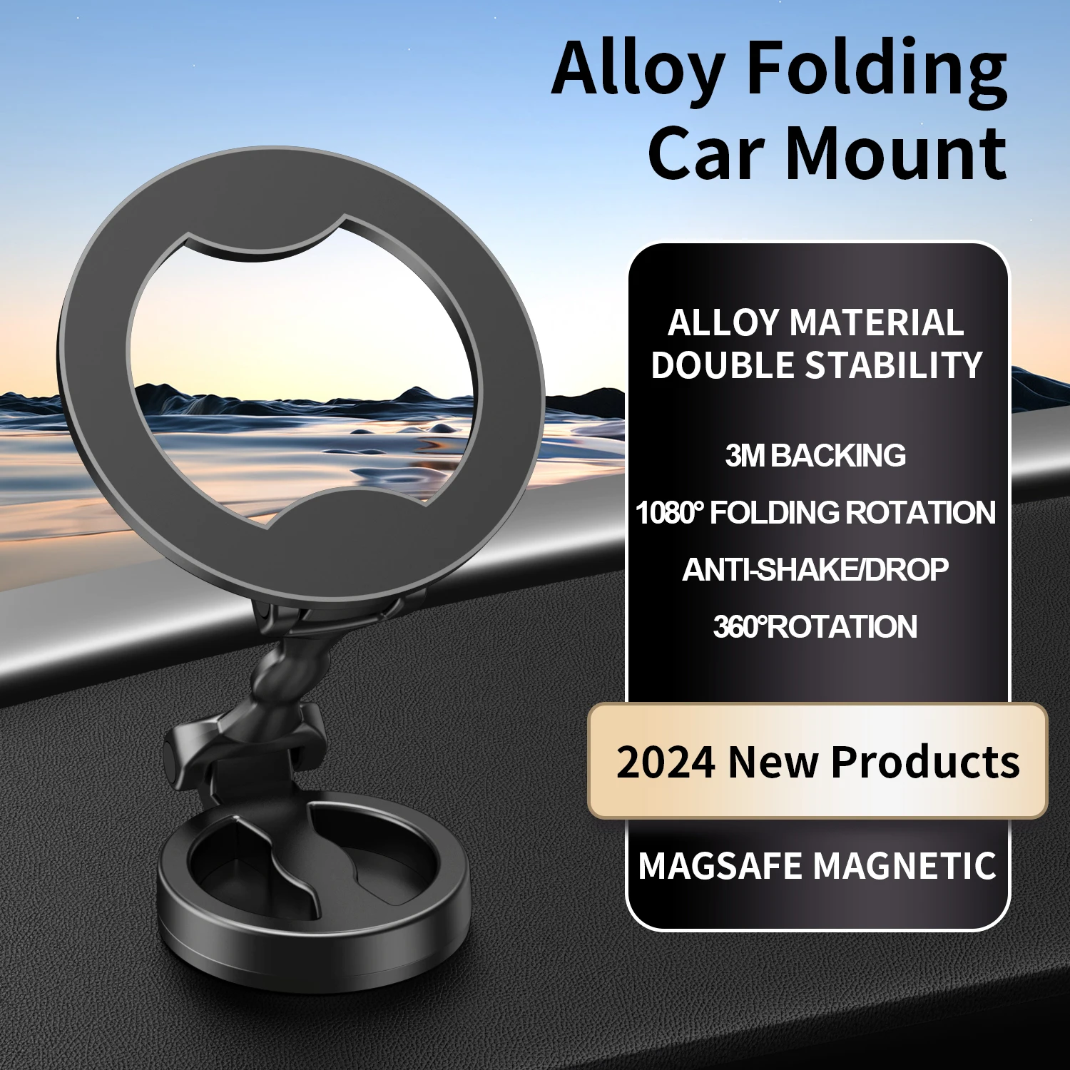 Folding Hidden Magnetic Car Phone Holder for Tesla Universal Ring Car Mobile Phone Stand Support for iPhone 15 Samsung