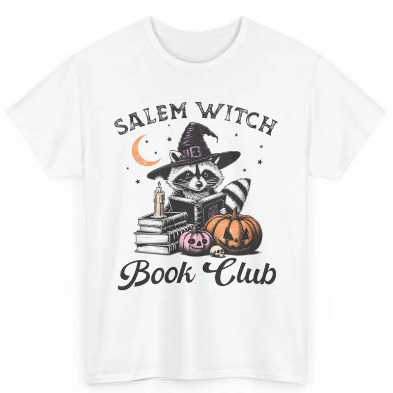 Raccoon Halloween Book Club Reading Lover Cotton T Shirt