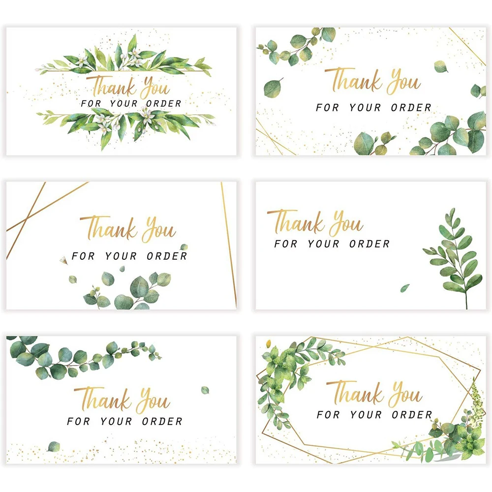 50pcs Green Leaves Thank You For Your Order Cards Greeting Appreciation Cards For Small Business Gift Package Wedding Decor Card