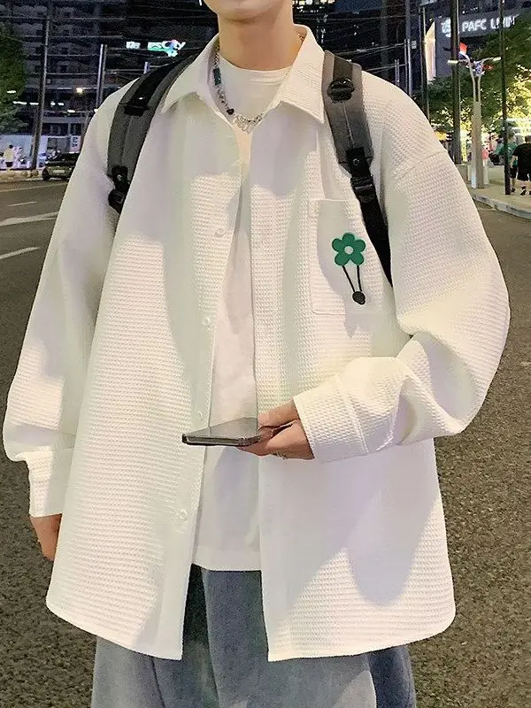 

Casual Long Sve irt Jaet for Men Autumn 2026 New Trendy Design Student Casual Top Sli Haome Loose Fit Spring