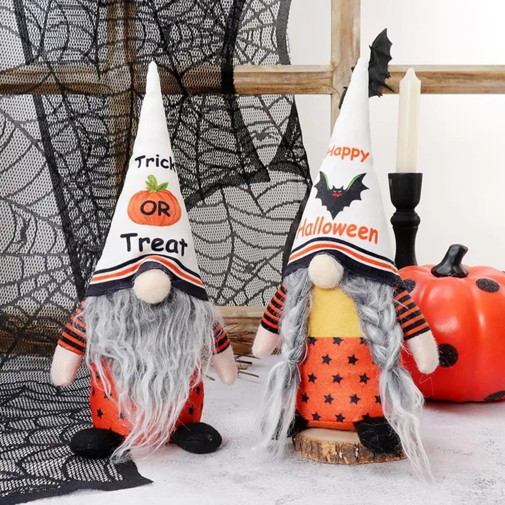 

Halloween Themed Gnome Doll Halloween Gnome Decoration Handmade Halloween Gnome Doll Pumpkin Bat Print Witch Hat Festive Gift