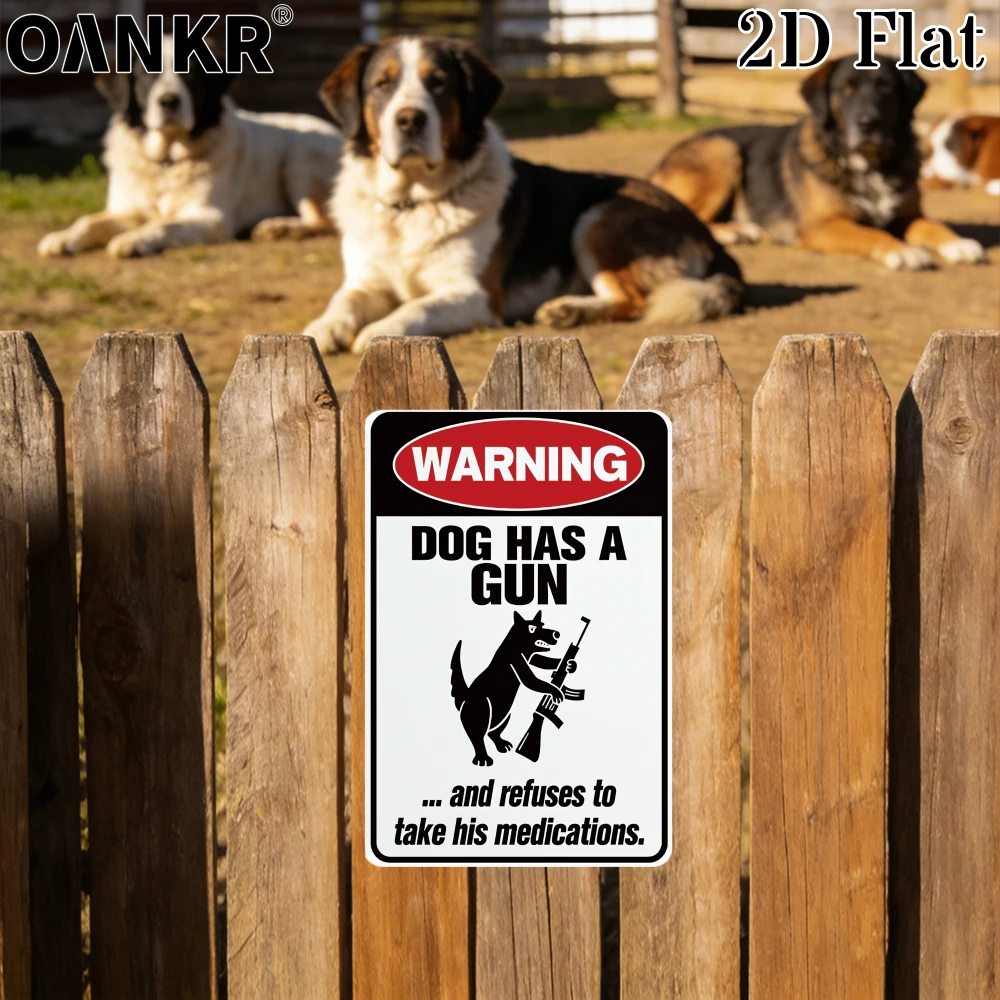 Vintage Metal Tin Sign, Warning Dog Has A Gun Metal Signs for Man Cave Garden Farm Fence Home Wall Decor Plaque Accessories
