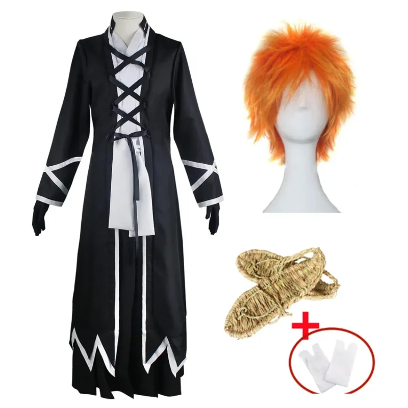 2025 Anime nuevo lejía Kurosaki Ichigo Shinigami Cosplay disfraz peluca zapatos conjunto Halloween para mujer hombres ropa ☆ ☆ ☆