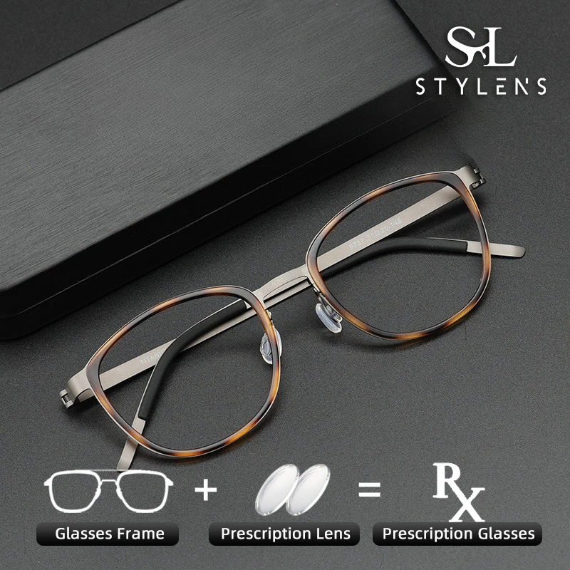 

STYLENS Business Ultralight Design Pure Titanium Photochromic Glasses Men's Round Anti Blue Ray Prescription Customization 9737