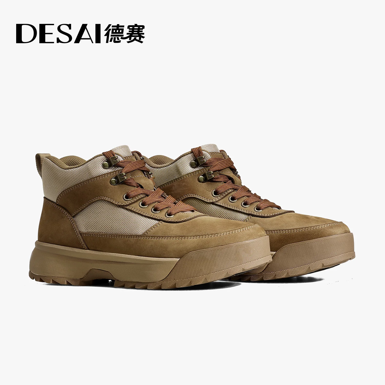 

DESAI Big yellow boots for men, high top retro outdoor workwear boots, warm, simple and versatile