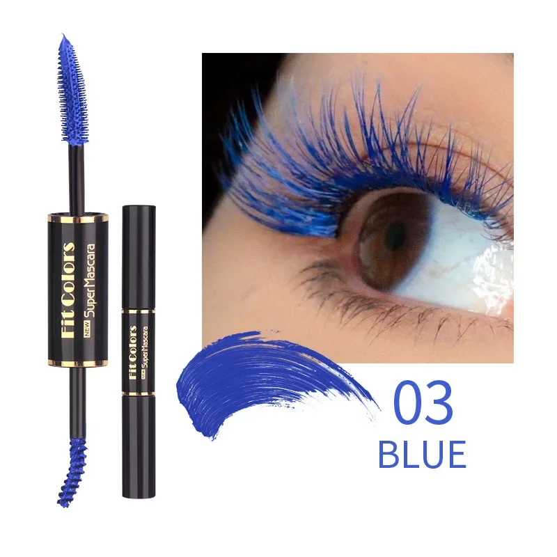 4D Dubbele Kop Mascara Waterdicht Fast Dry Natuurlijke Curling Extension Wimpers Mascara Blauw Paars Wit Zwarte Make-Up Cosmetische