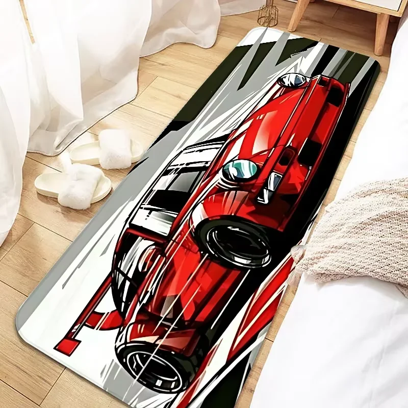 VIKAMA Supercar-Print Rectangular Rug – Machine-Washable, Sound-Absorbing – Ideal for Hallways, Cloakrooms and Studies
