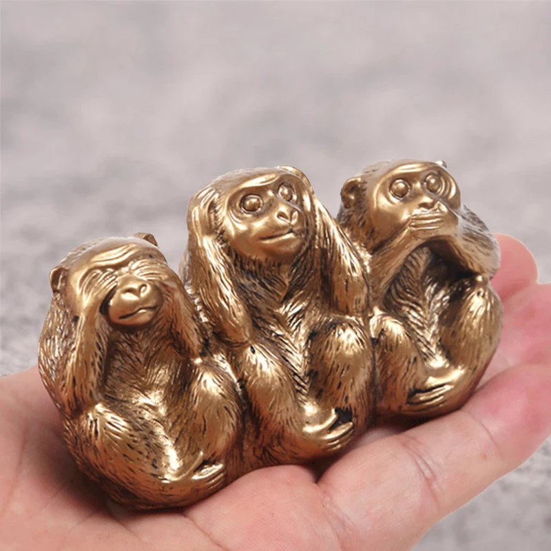 Fortune Funny Three Monkey Kings Ornaments Office Home Decoration Metal Animal Zodiac Figurines Gift