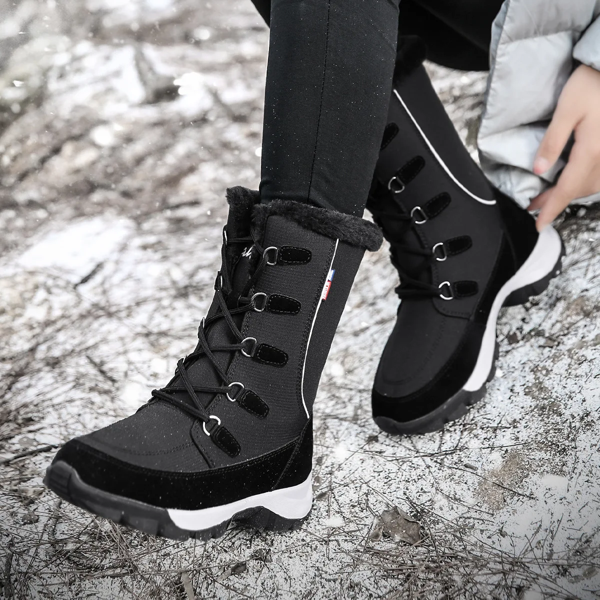 

Fashion High Top Women Snow Boots Mid-tube Warm Cotton Shoes Outdoor Leisure Waterproof Size 35-42