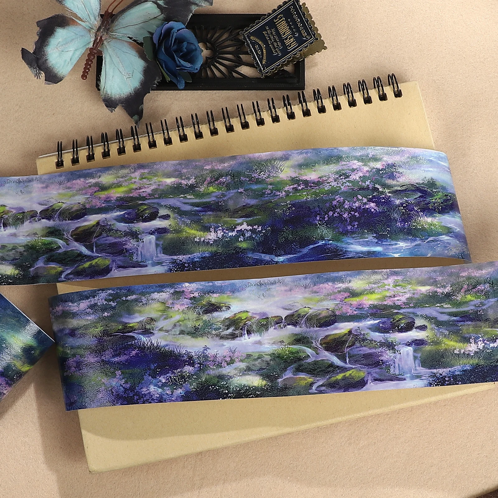 60mm*5m Vintage Summer Flower River Landscape Washi Tape Creative DIY Journal Material Collage Scrapbooking Stationery