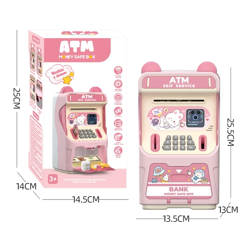 어린이 ATM 저금통, 음향광학 효과, 비밀번호 잠금 해제, 자동 동전 롤링 머니 박스 장난감, 남아 여아 선물