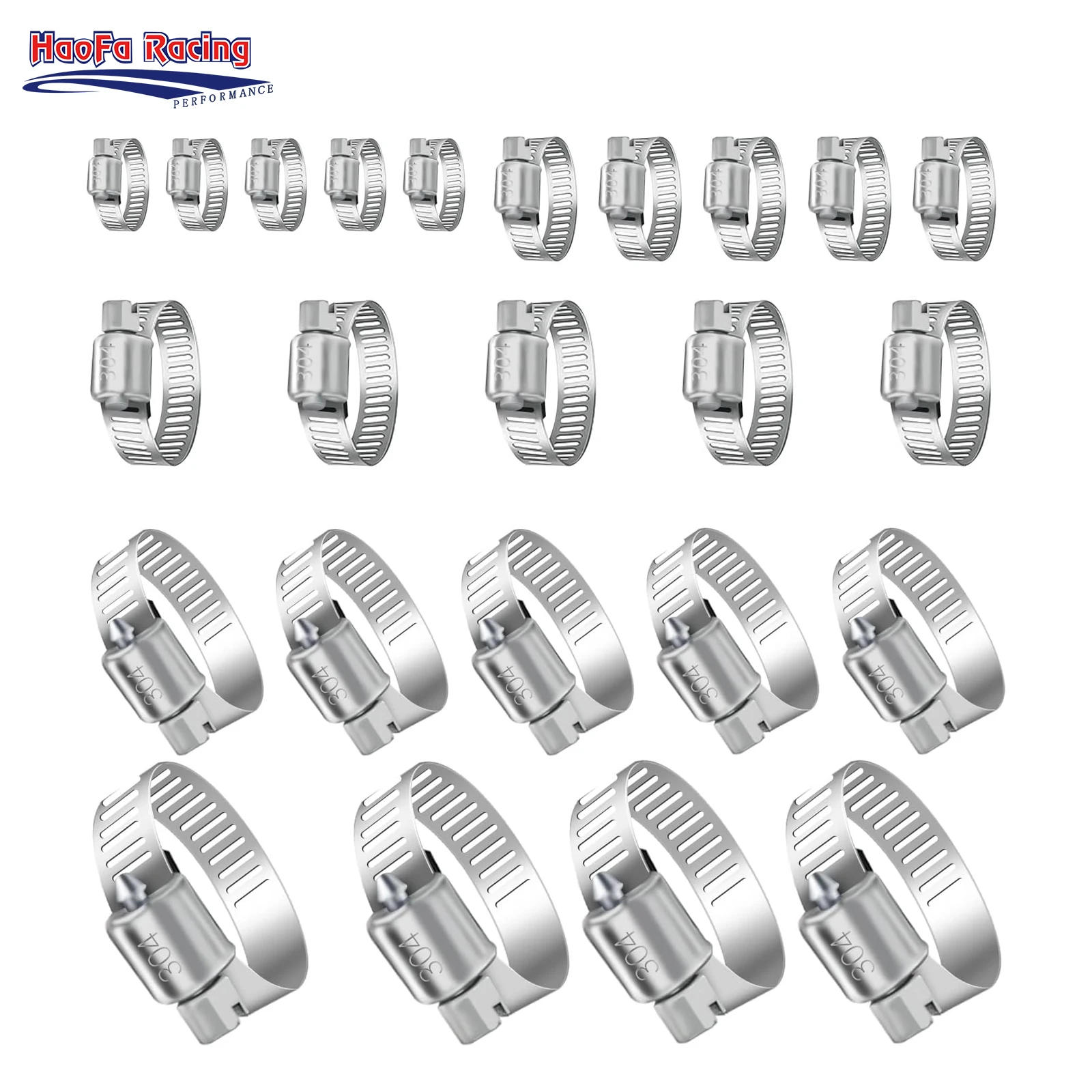 

20-Piece Adjustable Stainless Steel Hose Clamps for 1/4-2 inch (6-51 mm) Diameter Fuel Lines, Water Lines, Air Lines, and Air Co