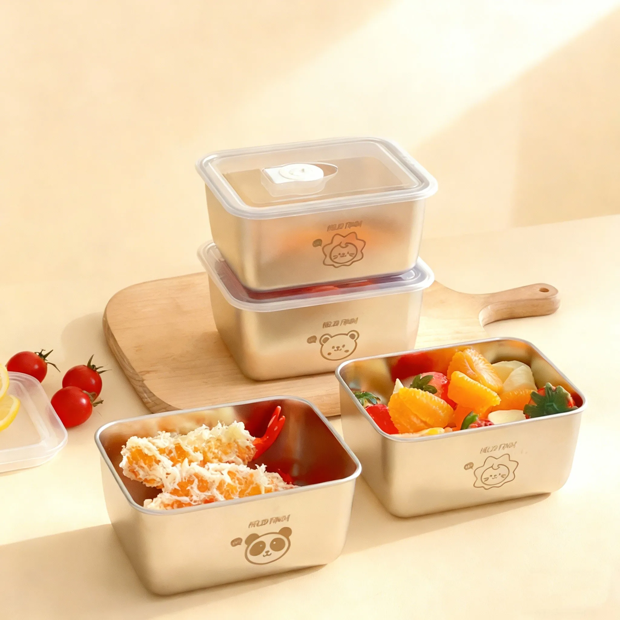 304 Stainless Steel Bento Lunch Box Fruit Vegetables Food Storage Container Portable Leak-proof Bento Box For Kids Students