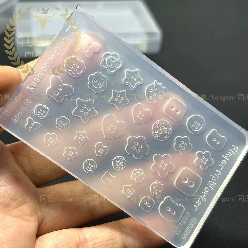 1pcs 3D Cute Button Nail Silicone Mold Kawaii Star Heart Flower Starwberry Button Charms Nail Carving Mold Reusable Nail Tools 2
