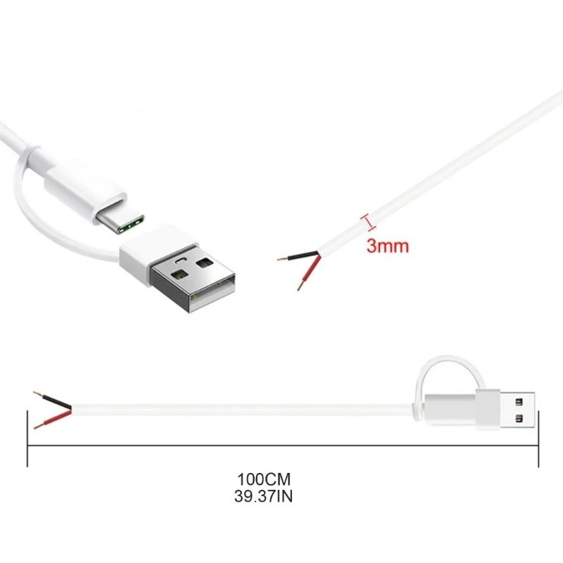 USB タイプ C オスピグテールケーブル延長電源ケーブル 5V 2A USB C ソケットに 2Pin 裸線オープンエンドコネクタ DIY ケーブル