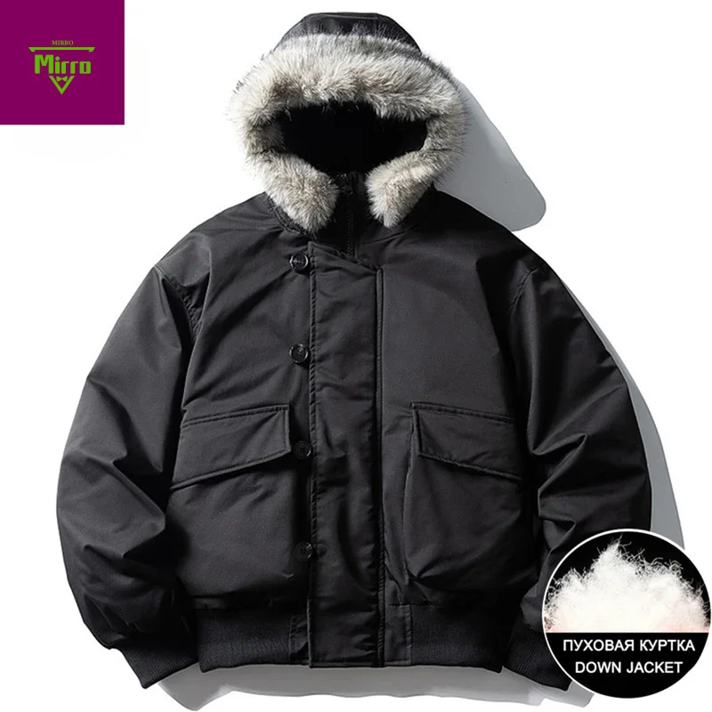 

Winter Men Down Jackets 85% White Duck Fur Collar Puffer Jackets Thicken Warm Parkas Coats Casual Loose Padded Jackets Outwear