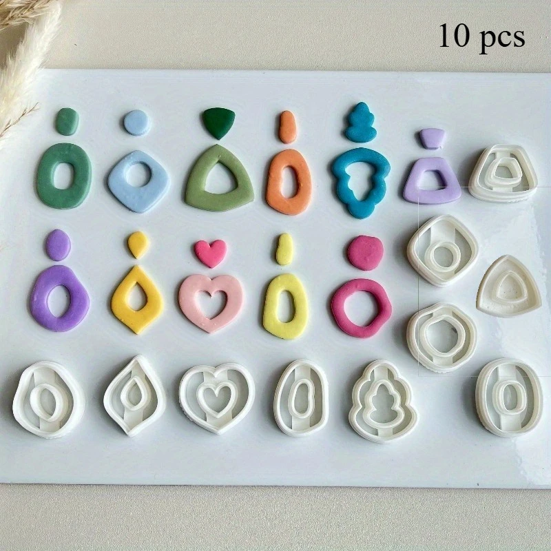10Pcs Geometric Soft Pottery Polymer Clay Cutters Set | INS French Style Soft Pottery Molds for Earrings & Jewelry Making