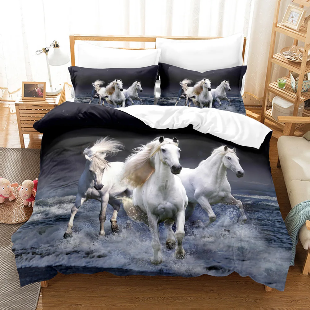 

Horse Duvet Cover Set Galloping Horse Bedding Set Adults Wildlife Comforter Cover Farm Animal Queen King Quilt Cover