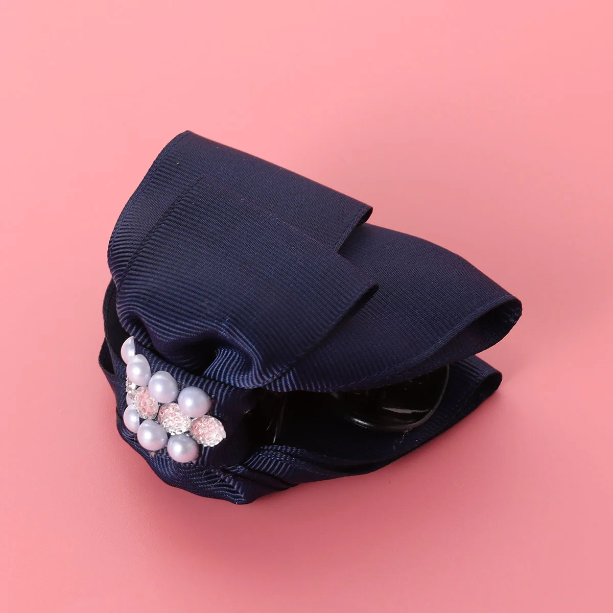 Bowknot الفك كليب مزدوج القوس اللؤلؤ حجر الراين منتصف الحجم إكسسوارات الشعر للنساء البحرية حفل الحفلات ارتداء اليومي