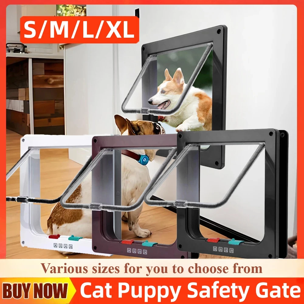 NEW Dog Cat Kitten Flap Puppy Kitten Safety In&out Pet Door with 4 Way Security Lock Door Sliding Safety Door puerta para perro